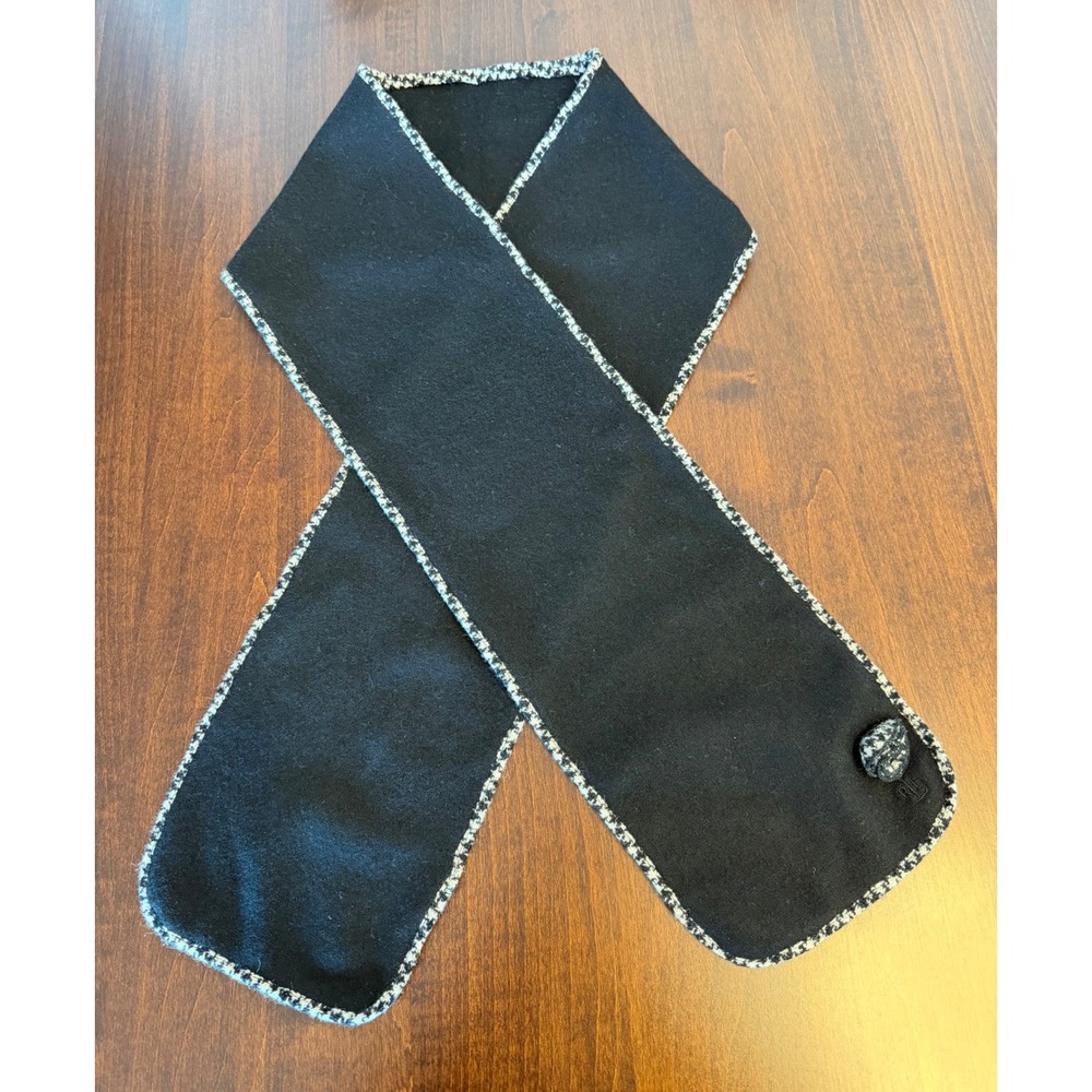 Lauren Ralph‎ Lauren Black Scarf Houndstooth Trim Rosette Button Y2K Academia